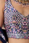 Chaashni by Maansi and Ketan_Blue Silk, Net Smocking, Embroidery V-neck Lehenga Set _at_Aza_Fashions