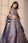 Buy_Chaashni by Maansi and Ketan_Blue Silk, Net Smocking, Embroidery V-neck Lehenga Set 