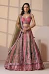 Buy_Chaashni by Maansi and Ketan_Pink Silk, Net Sequins, Stones, Embroidery Sweetheart Neck Lehenga Set _at_Aza_Fashions