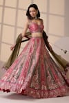 Shop_Chaashni by Maansi and Ketan_Pink Silk, Net Sequins, Stones, Embroidery Sweetheart Neck Lehenga Set _Online_at_Aza_Fashions