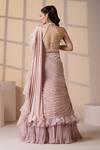 Shop_Chaashni by Maansi and Ketan_Pink Georgette, Net Sequins, Beads, Crystals Embellished Fusion Lehenga Set _at_Aza_Fashions