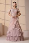 Buy_Chaashni by Maansi and Ketan_Pink Georgette, Net Sequins, Beads, Crystals Embellished Fusion Lehenga Set _at_Aza_Fashions
