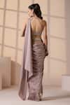 Chaashni by Maansi and Ketan_Rose Gold Net, Satin Pearls, Champagne Pre-draped Designer Saree With Blouse _Online_at_Aza_Fashions