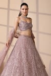 Buy_Chaashni by Maansi and Ketan_Pink Net Beads, Sequins, Zari Sweetheart Neck Embroidered Bridal Lehenga Set _Online_at_Aza_Fashions
