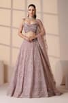 Buy_Chaashni by Maansi and Ketan_Pink Net Beads, Sequins, Zari Sweetheart Neck Embroidered Bridal Lehenga Set _at_Aza_Fashions