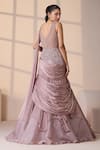 Chaashni by Maansi and Ketan_Pink Organza, Lycra Beads, Pearls, Sequins Sweetheart Neck Embellished Gown _Online_at_Aza_Fashions