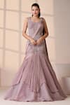 Buy_Chaashni by Maansi and Ketan_Pink Organza, Lycra Beads, Pearls, Sequins Sweetheart Neck Embellished Gown _at_Aza_Fashions