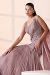 Buy_Chaashni by Maansi and Ketan_Pink Organza, Lycra Beads, Pearls, Sequins Sweetheart Neck Embellished Gown _Online_at_Aza_Fashions