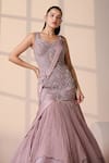 Chaashni by Maansi and Ketan_Pink Organza, Lycra Beads, Pearls, Sequins Sweetheart Neck Embellished Gown _at_Aza_Fashions
