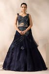 Buy_Chaashni by Maansi and Ketan_Blue Organza, Lycra, Net Sequins, Beads, Crystals Embellished Fusion Lehenga Set _at_Aza_Fashions