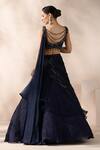 Chaashni by Maansi and Ketan_Blue Organza, Lycra, Net Sequins, Beads, Crystals Embellished Fusion Lehenga Set _Online_at_Aza_Fashions