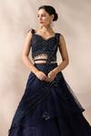 Buy_Chaashni by Maansi and Ketan_Blue Organza, Lycra, Net Sequins, Beads, Crystals Embellished Fusion Lehenga Set _Online_at_Aza_Fashions