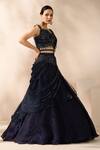 Shop_Chaashni by Maansi and Ketan_Blue Organza, Lycra, Net Sequins, Beads, Crystals Embellished Fusion Lehenga Set _Online_at_Aza_Fashions