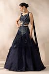 Chaashni by Maansi and Ketan_Blue Organza, Lycra, Net Sequins, Beads, Crystals Embellished Fusion Lehenga Set _at_Aza_Fashions