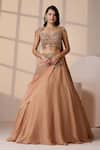 Buy_Chaashni by Maansi and Ketan_Gold Georgette, Lycra, Net Sequins, Beads, Embellished Fusion Lehenga Set _at_Aza_Fashions