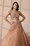 Buy_Chaashni by Maansi and Ketan_Gold Georgette, Lycra, Net Sequins, Beads, Embellished Fusion Lehenga Set 