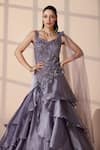 Chaashni by Maansi and Ketan_Purple Organza, Net Sequins, Beads Sweetheart Neck Designer Embroidered Gown _at_Aza_Fashions