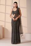 Buy_Chaashni by Maansi and Ketan_Green Net Beads, Sequins, Crystals, Cut Work Designer Pre-draped Saree Set _at_Aza_Fashions