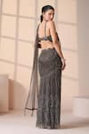Chaashni by Maansi and Ketan_Green Net Beads, Sequins, Crystals, Cut Work Designer Pre-draped Saree Set _Online_at_Aza_Fashions