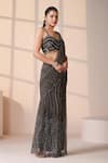 Shop_Chaashni by Maansi and Ketan_Green Net Beads, Sequins, Crystals, Cut Work Designer Pre-draped Saree Set _Online_at_Aza_Fashions