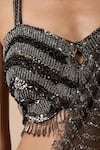 Buy_Chaashni by Maansi and Ketan_Green Net Beads, Sequins, Crystals, Cut Work Designer Pre-draped Saree Set 