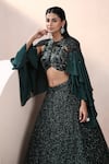 Buy_Chaashni by Maansi and Ketan_Green Sequins, Crystals, Beads Round Neck Designer Fusion Lehenga Set _Online_at_Aza_Fashions
