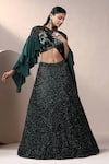Shop_Chaashni by Maansi and Ketan_Green Sequins, Crystals, Beads Round Neck Designer Fusion Lehenga Set _Online_at_Aza_Fashions