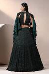 Chaashni by Maansi and Ketan_Green Sequins, Crystals, Beads Round Neck Designer Fusion Lehenga Set _Online_at_Aza_Fashions