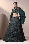Chaashni by Maansi and Ketan_Green Sequins, Crystals, Beads Round Neck Designer Fusion Lehenga Set _at_Aza_Fashions