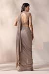 Chaashni by Maansi and Ketan_Gold Net, Georgette, Silk Pearls, Champagne Embellished Pre-draped Saree Set _Online_at_Aza_Fashions
