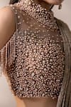 Buy_Chaashni by Maansi and Ketan_Gold Net, Georgette, Silk Pearls, Champagne Embellished Pre-draped Saree Set _Online_at_Aza_Fashions