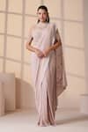 Buy_Chaashni by Maansi and Ketan_Pink Net, Silk Sequins, Embroidery, Pearls High Designer Pre-draped Saree Set _at_Aza_Fashions