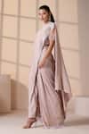 Shop_Chaashni by Maansi and Ketan_Pink Net, Silk Sequins, Embroidery, Pearls High Designer Pre-draped Saree Set _Online_at_Aza_Fashions