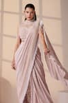 Buy_Chaashni by Maansi and Ketan_Pink Net, Silk Sequins, Embroidery, Pearls High Designer Pre-draped Saree Set 