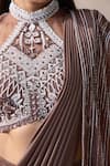 Chaashni by Maansi and Ketan_Brown Net, Lycra Sequins, Crystals, Mouse Embroidered Pre-draped Saree Set _at_Aza_Fashions