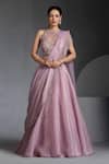 Buy_Chaashni by Maansi and Ketan_Pink Net, Organza Sequins, Pearls Halter Neck Designer Fusion Lehenga Set _at_Aza_Fashions
