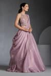 Shop_Chaashni by Maansi and Ketan_Pink Net, Organza Sequins, Pearls Halter Neck Designer Fusion Lehenga Set _Online_at_Aza_Fashions