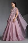 Chaashni by Maansi and Ketan_Pink Net, Organza Sequins, Pearls Halter Neck Designer Fusion Lehenga Set _at_Aza_Fashions