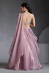 Chaashni by Maansi and Ketan_Pink Net, Organza Sequins, Pearls Halter Neck Designer Fusion Lehenga Set _Online_at_Aza_Fashions