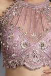 Buy_Chaashni by Maansi and Ketan_Pink Net, Organza Sequins, Pearls Halter Neck Designer Fusion Lehenga Set 