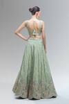 Shop_Samyukta Singhania_Green Satin, Polyester, Chiffon Beads, Sequins, Zari, Embroidered Lehenga Set_at_Aza_Fashions