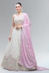 Samyukta Singhania_Cream Polyester, Georgette Embroidery, Beads, Sequins, Classic Lehenga Set _at_Aza_Fashions