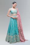 Buy_Samyukta Singhania_Turquoise Satin, Polyester Beads, Sequins, Zari, Blue Embroidered Lehenga Set _at_Aza_Fashions
