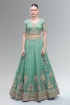 Buy_Samyukta Singhania_Green Tissue Beads, Sequins, Zari, Pearls, Stones Embroidered Lehenga Set _Online_at_Aza_Fashions
