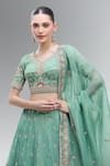 Samyukta Singhania_Green Tissue Beads, Sequins, Zari, Pearls, Stones Embroidered Lehenga Set _at_Aza_Fashions