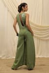 Shop_Akashi Clothing_Green Linen Embroidery V-neck Designer Jumpsuit _at_Aza_Fashions