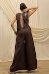Shop_Akashi Clothing_Brown Linen Embroidery V-neck Designer Jumpsuit _at_Aza_Fashions