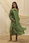 Akashi Clothing_Green Linen Collared Shirt Dress _at_Aza_Fashions