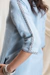 Buy_Akashi Clothing_Blue Linen Embroidery V-neck Designer Midi Dress _Online_at_Aza_Fashions