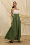 Buy_Akashi Clothing_Olive Green Linen Square Neck Sun Dress _at_Aza_Fashions